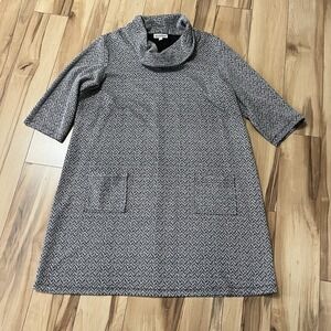 North Style Chevron Tunic Womens Size 1X Black, White Cowl Neck Patch Pockets